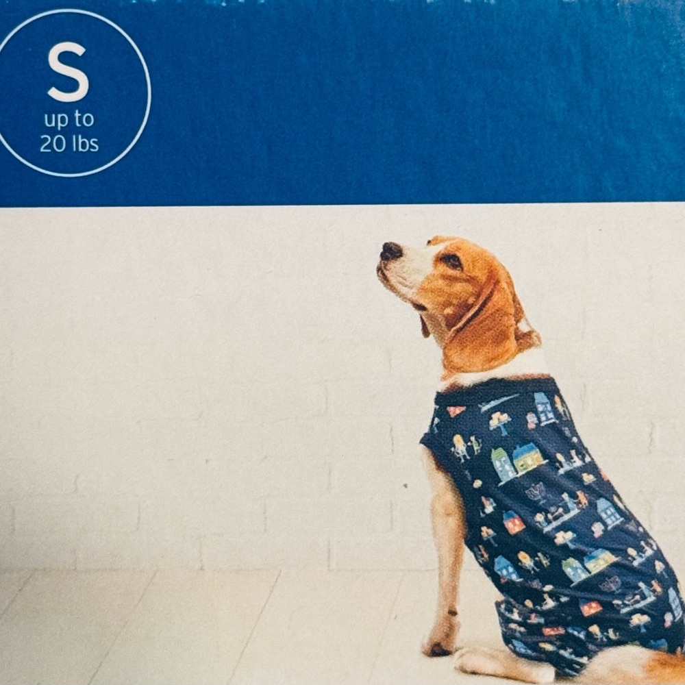 Dog pajamas size S up to 20 lbs. Blue & Black Hanaka design. For dog or Cat.